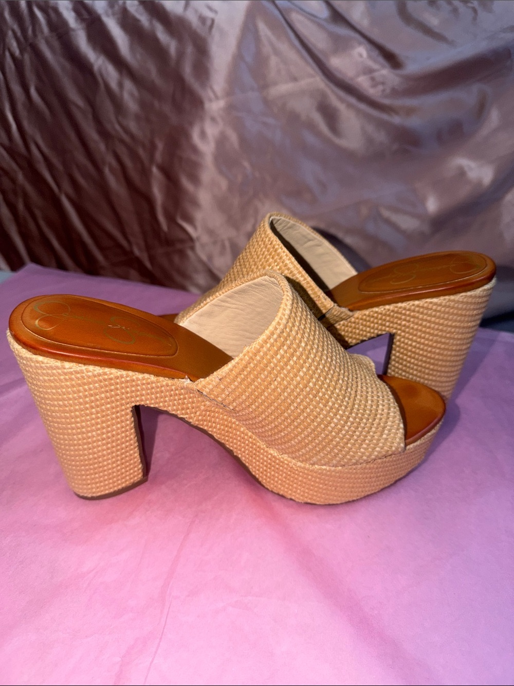 Jessica Simpson Beige Woven Platform Mule Heels